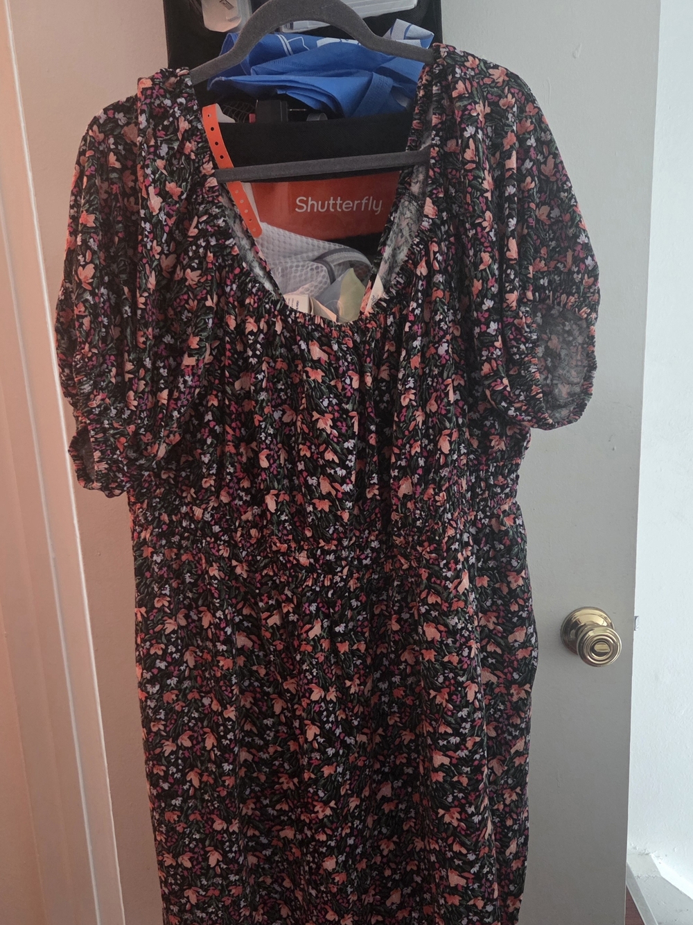 Terra & Sky Black Midi Dress with Pink Floral Print